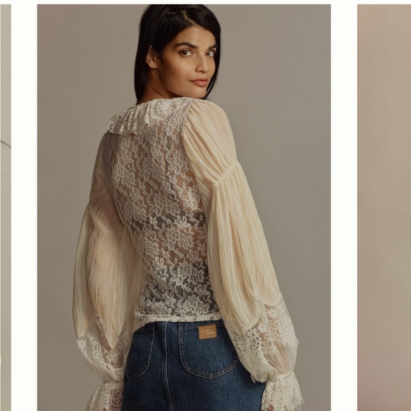 Anthropologie Wide Sleeve Sheer Lace Top - Picture 3 of 9